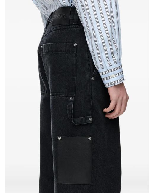 Loewe Blue Leather-Patch Straight-Leg Jeans for men