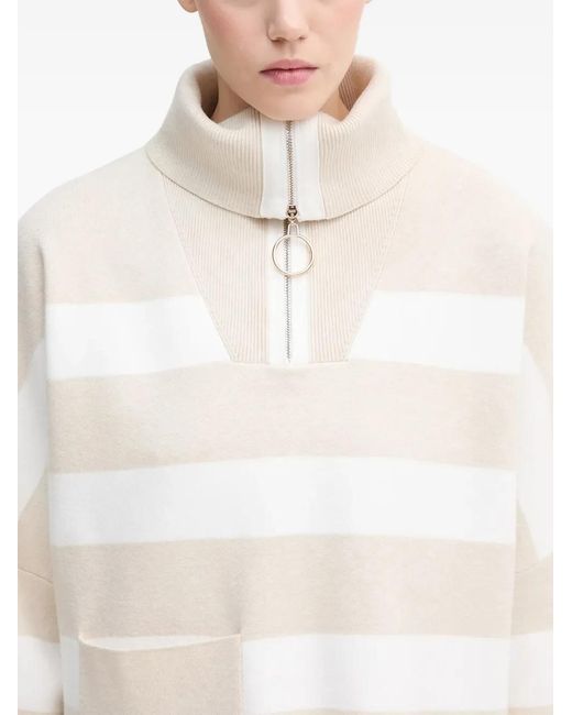 Joseph Ribkoff White Striped-Pattern Half-Zip Sweater
