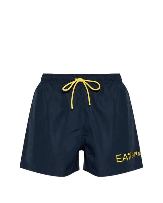 EA7 Blue Logo-Print Drawstring Swim Shorts for men