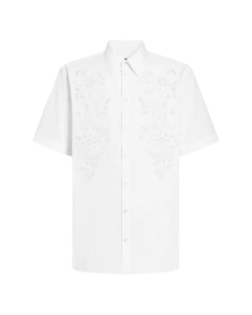 Dolce & Gabbana White Hawaii Poplin Shirt With Cutwork for men