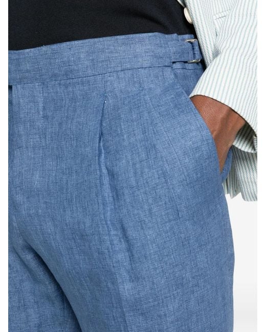 Briglia 1949 Blue Pleated Slub-Texture Trousers for men