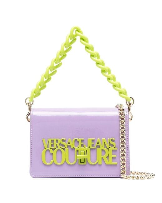 Versace Jeans Yellow Logo-lettering Patent Shoulder Bag