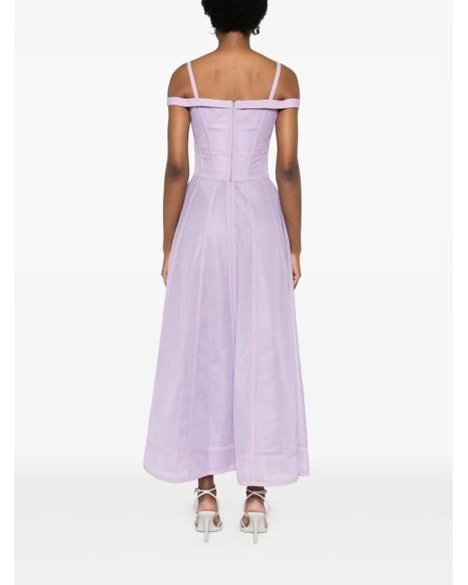Gemy Maalouf Purple Princess-Cut Midi Dress