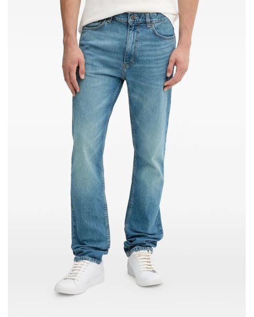 HUGO Blue Logo-Patch Button-Fastening Jeans for men