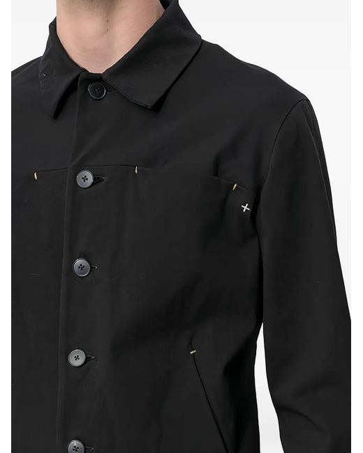 Ma+ Black Trucker Cross-Stitch Button-Up Jacket for men