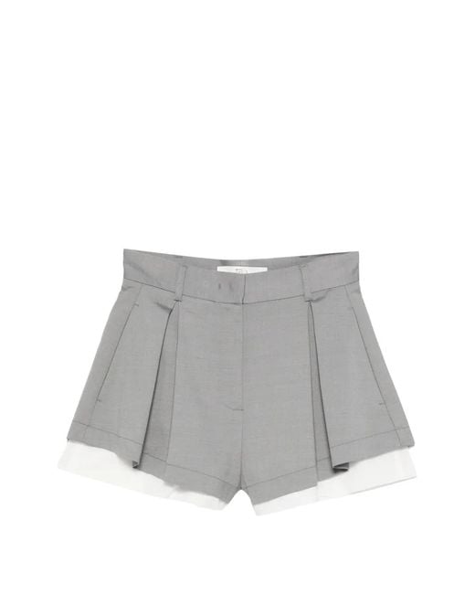 Tela Gray Pleated Layered Shorts
