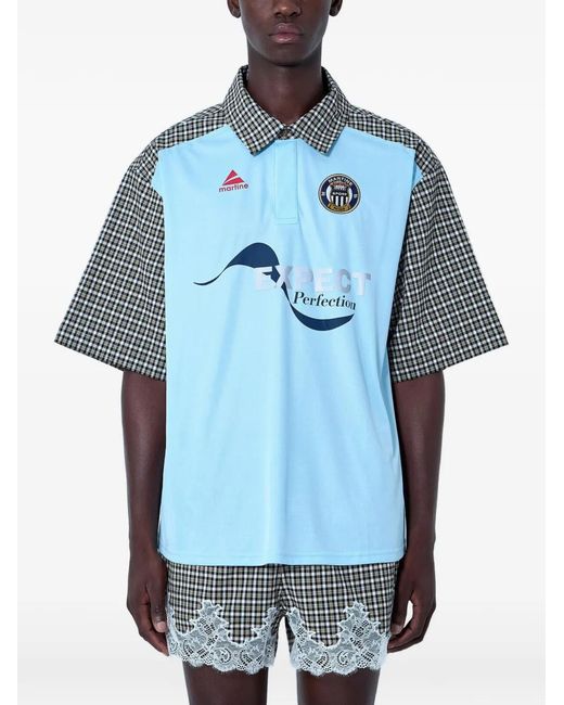 Martine Rose Blue Patchwork Checkered Polo Shirt for men