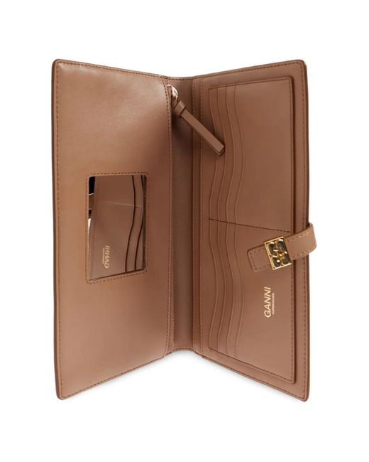Ganni Brown Studs-Embellishment Flap Wallet