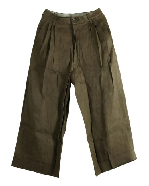 Ziggy Chen Green Pleat-Detail Linen Trousers for men