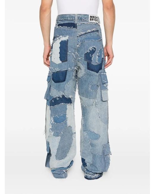 Who Decides War Blue Ripped Patchwork Cargo Jeans for men