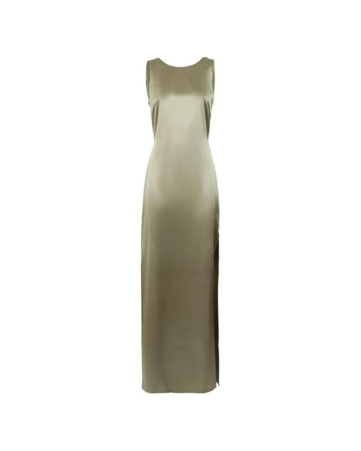 Max Mara Green X Max-Mara Maxi Satin Draped-Back Dress