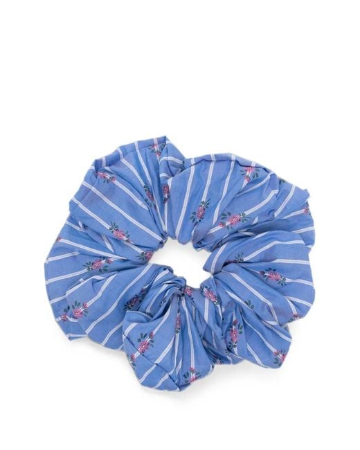 Etro Blue Floral-Print Striped Scrunchie