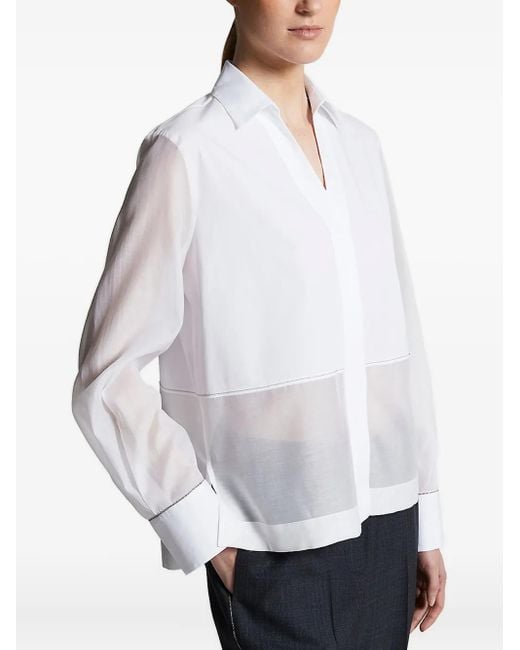 Peserico White Sheer-Panel Collared Shirt