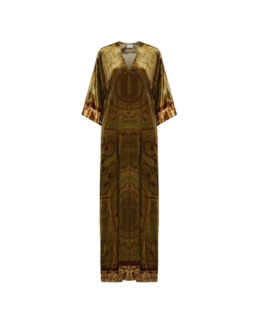 Pierre Louis Mascia Green Kanada Baroque-Motif V-Neck Maxi Dress
