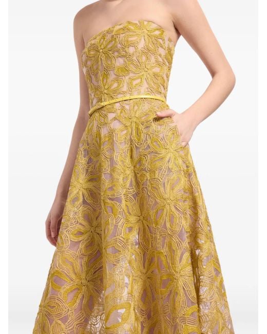 Vestido largo con bordado floral Elie Saab de color Yellow