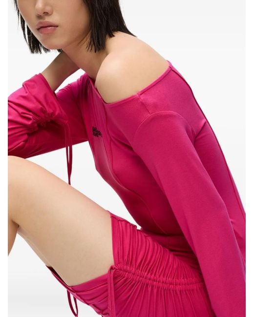 Karl Lagerfeld Pink Off-Shoulder Drawcord Asymmetric Dress