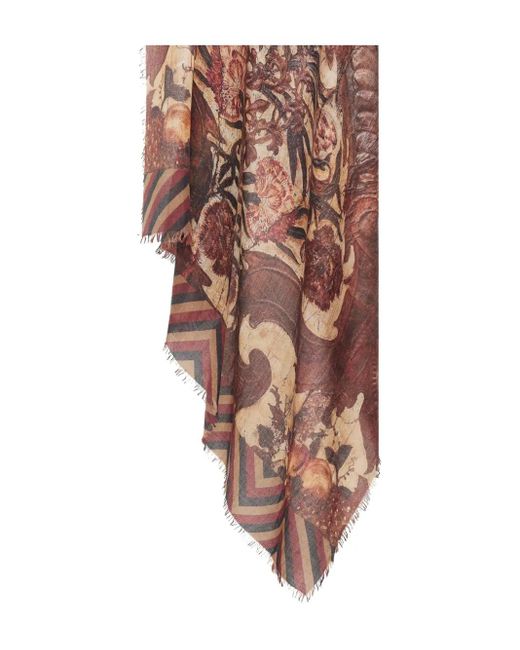 Pierre Louis Mascia Brown Floral-Print Scarf