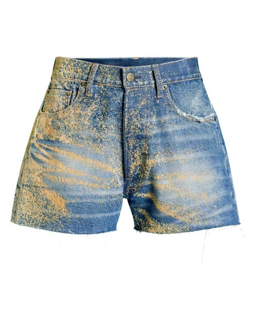 Maison Margiela Blue Beflockte Jeans-Shorts mit hohem Bund