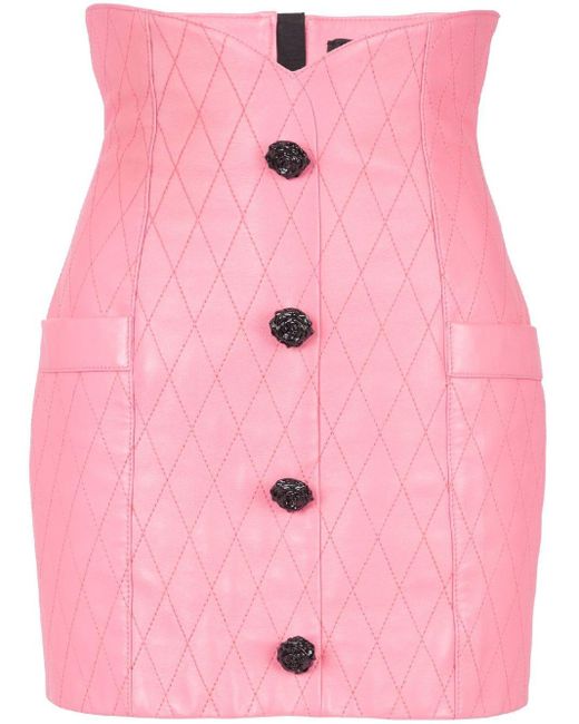 Balmain Pink Quilted Leather Tulip Skirt
