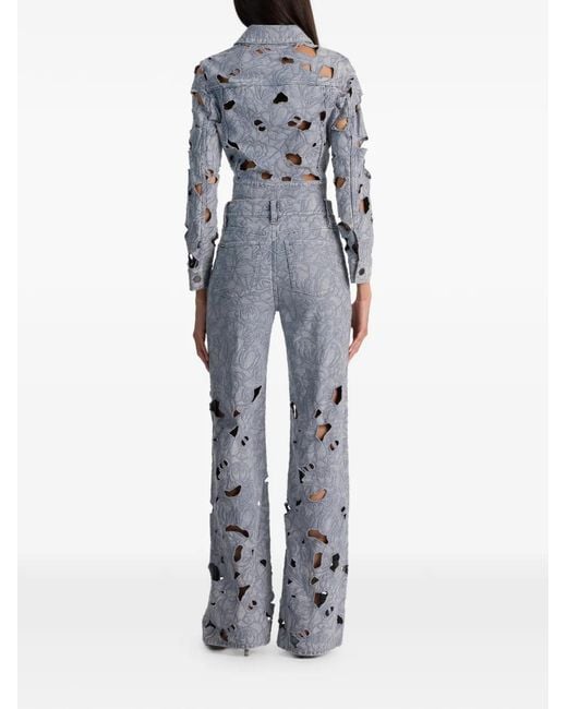 Alice + Olivia Gray Embroidered Eyelet Jeans