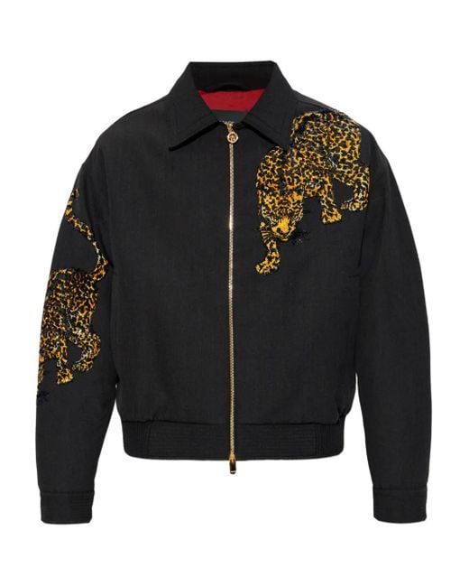 メンズ Versace Animal-print Zip-up Jacket Black