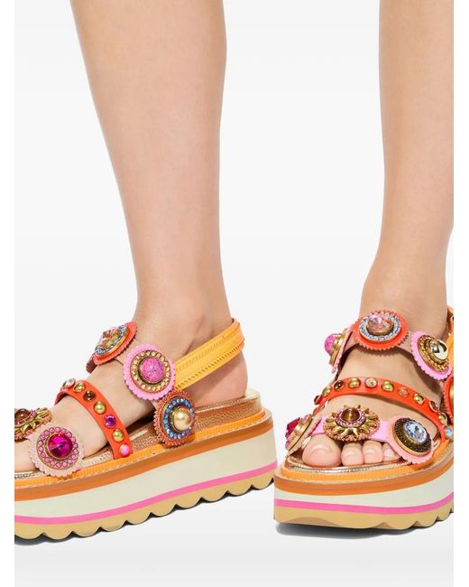 Kurt Geiger Orange Sandales Plateformes À Ornements En Cristal