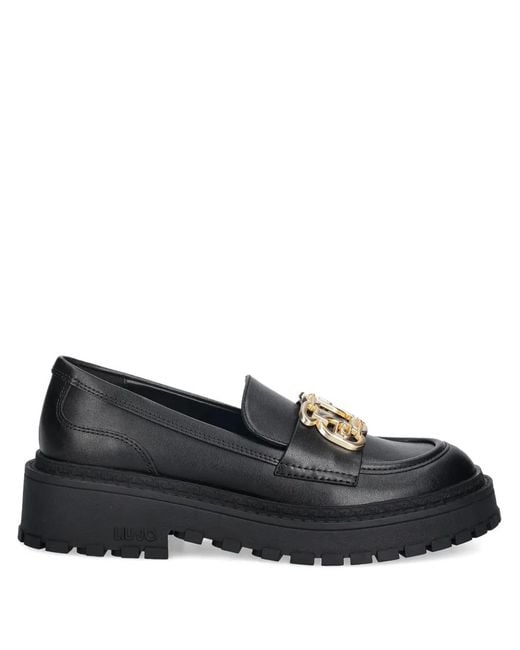 Liu Jo Black Mocassins À Détail De Chaîne