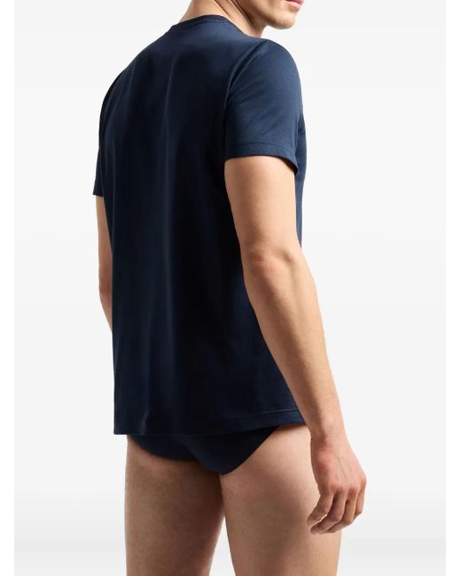 Giorgio Armani Blue Embroidered-Logo Cotton T-Shirt for men