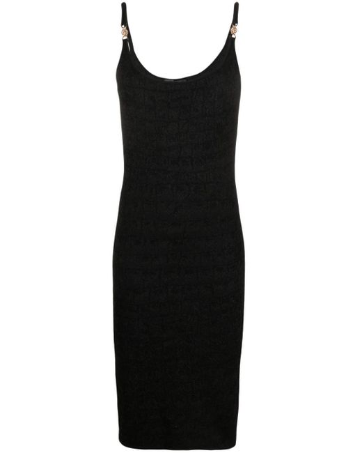 Versace Black Croc-jacquard Sleeveless Midi Dress