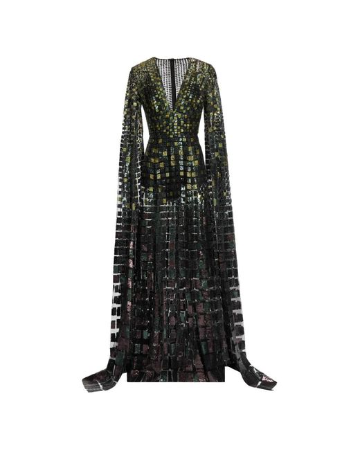 Elie Saab Black Sequin-Embroidered Tulle Maxi Dress