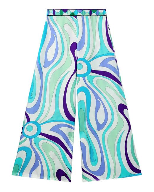Emilio Pucci Blue Swirl-Print Wide-Leg Trousers
