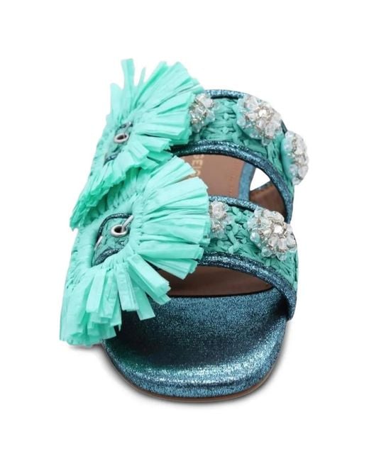 Kurt Geiger Green Raffia-Embellished Glitter-Effect Sandals