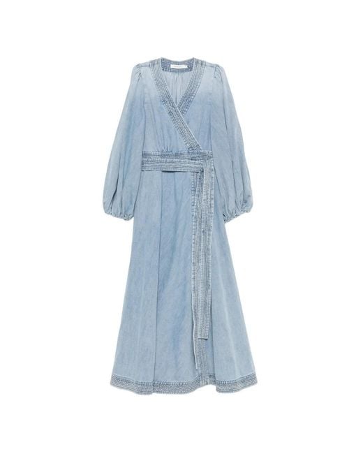 Zimmermann Blue Midi Indra Belted Wrap Dress
