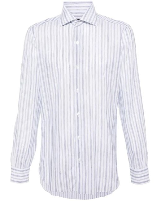 Barba Napoli White Halo-Stripe Semi-Sheer Shirt for men