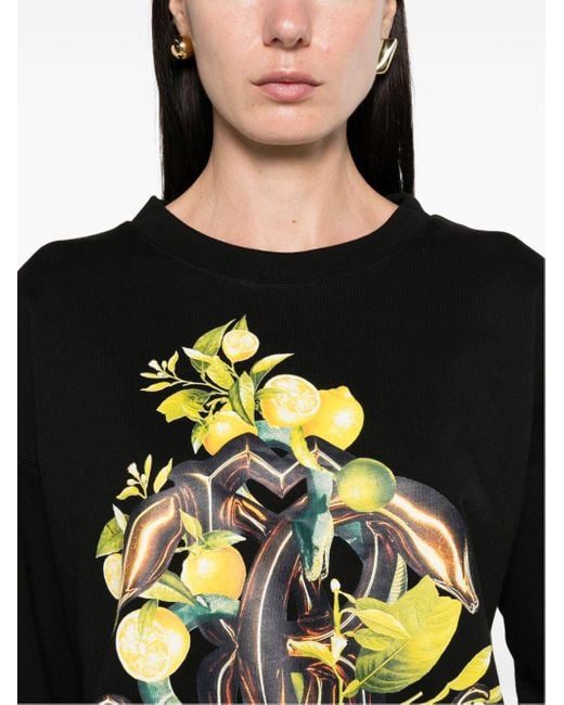 Roberto Cavalli Black Lemon And Snake-print Cotton Sweatshirt