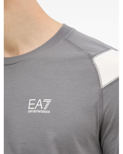 EA7 Gray Logo-Print Panelled T-Shirt for men
