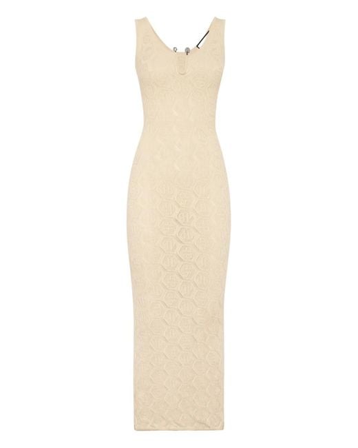 Philipp Plein White Monogram Midi Dress
