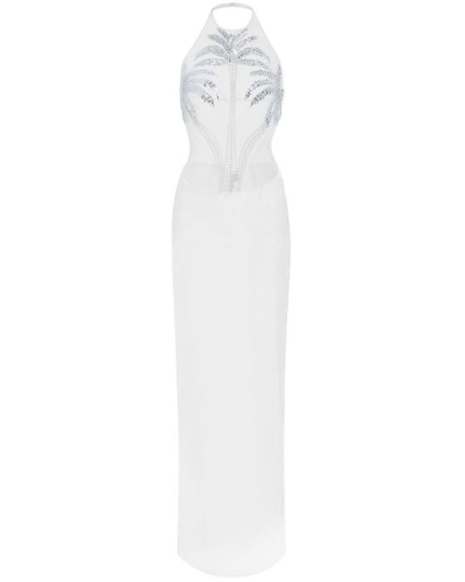 Vestido de fiesta Meridian con cristal retroféte de color White