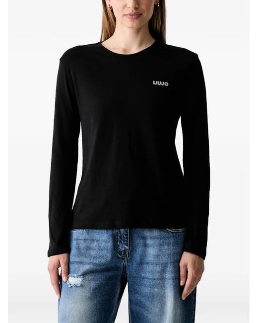 Liu Jo Black Logo-Embellished Long-Sleeve T-Shirt
