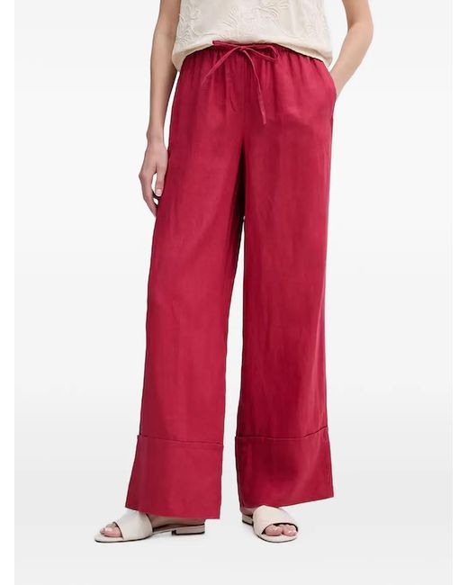 Benetton Red Drawstring-Waist Linen Trousers