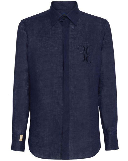 Chemise en lin à logo brodé Billionaire pour homme en coloris Blue