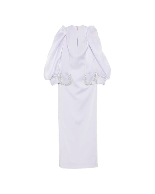 Jean Louis Sabaji White Crystal-Embellished Puffed-Sleeve Dress