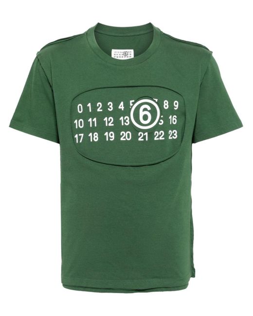 MM6 by Maison Martin Margiela Green Numbers-print Cotton T-shirt