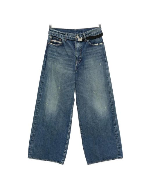 Sacai Blue Distressed Wide-Leg Jeans for men