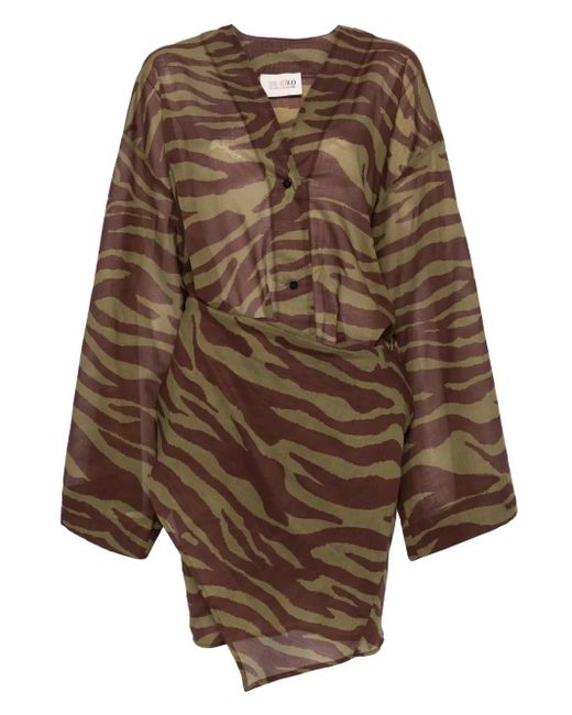 The Attico Brown Zebra-Print Mini Dress