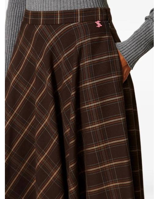 Twinset Brown Myfo Checked Flannel Midi Skirt