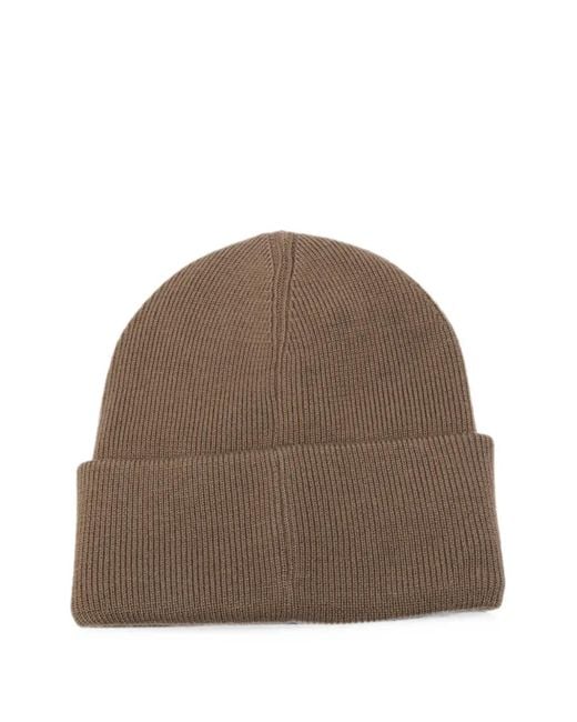Moose Knuckles Brown Logo-Patch Ribbed-Knit Beanie Hat for men