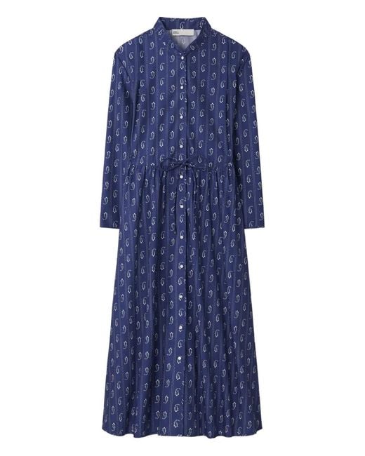 Tory Burch Blue Printed Cotton Shirtdress