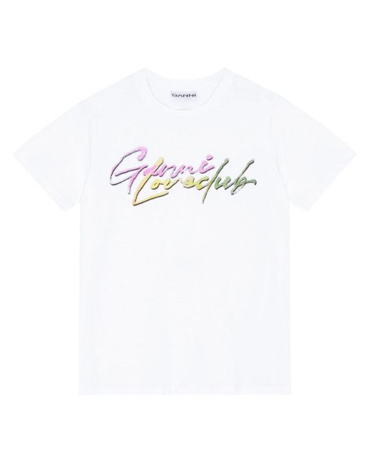 Ganni White Logo-print Cotton T-shirt