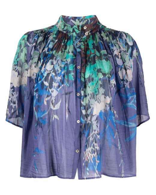 Forte Forte Floral-print Short-sleeve Shirt in het Blue